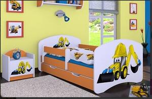 Dětská postel se šuplíkem 160x80cm BAGR - oranžová