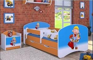 Dětská postel se šuplíkem 160x80cm BOŘEK STAVITEL - oranžová