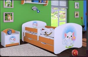 Dětská postel se šuplíkem 160x80cm KOČIČKA S KYTIČKOU - oranžová