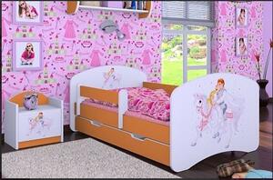 Dětská postel se šuplíkem 160x80cm PRINC NA BÍLÉM KONI - oranžová