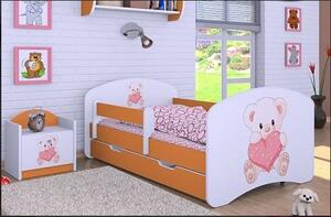 Dětská postel se šuplíkem 160x80cm MEDVÍDEK SE SRDÍČKEM - oranžová