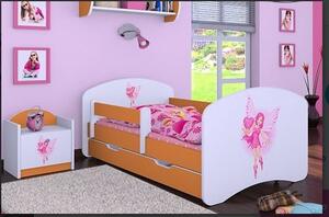 Dětská postel se šuplíkem 160x80cm VÍLA A SRDÍČKO - oranžová