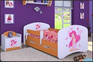 Dětská postel se šuplíkem 160x80cm VÍLA A MOTÝLCI - oranžová