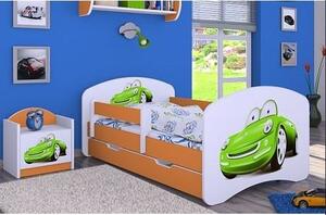 Dětská postel se šuplíkem 160x80cm ZELENÉ AUTO - oranžová
