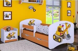 Dětská postel se šuplíkem 180x90cm ŽLUTÝ BAGR - oranžová