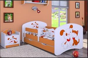 Dětská postel se šuplíkem 180x90cm PEJSEK A KOČIČKA - oranžová