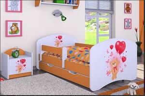 Dětská postel se šuplíkem 160x80cm MEDVÍDEK S BALONKY - oranžová