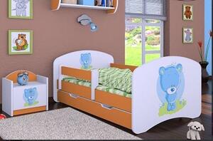 Dětská postel se šuplíkem 160x80cm MODRÝ MEDVÍDEK - oranžová