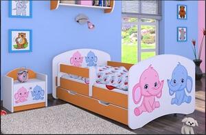 Dětská postel se šuplíkem 180x90cm SLONÍCI - oranžová