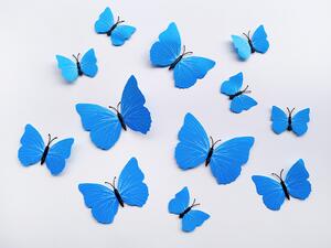 3D dekorativní motýlci modrá 12 ks 12 kusů 6 cm až 12 cm