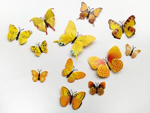 3D motýlci na zeď žlutá 12 ks 5 až 12 cm
