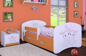 Dětská postel se šuplíkem 160x80cm ZAJÍČCI - oranžová