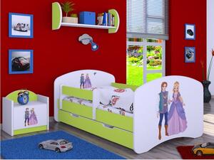 Dětská postel se šuplíkem 160x80cm PRINC A PRINCEZNA - zelená