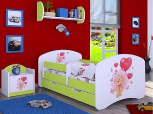Dětská postel se šuplíkem 160x80cm MEDVÍDEK S BALONKY - zelená