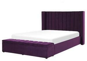 Sametová postel s lavicí 160 x 200 cm, fialová NOYERS