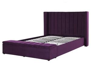 Sametová postel s lavicí 160 x 200 cm, fialová NOYERS