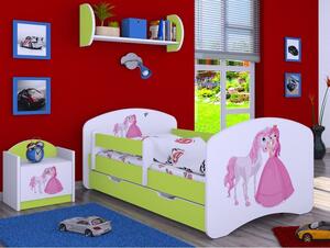 Dětská postel se šuplíkem 160x80cm PRINCEZNA A KONÍK - zelená