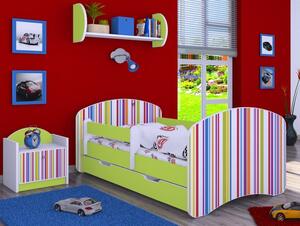 Dětská postel se šuplíkem 160x80cm PROUŽKY - zelená