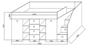 Zvýšená multifunkční postel Kony 3 Varianta: Pravá, Barevné provedení: Beton/dub 90x200 cm