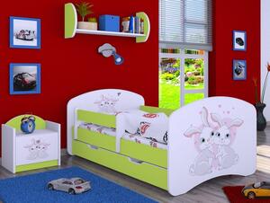 Dětská postel se šuplíkem 180x90cm ZAJÍČCI - zelená