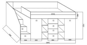 Zvýšená multifunkční postel Kony 3 Varianta: Levá, Barevné provedení: Beton/bílá 90x200 cm