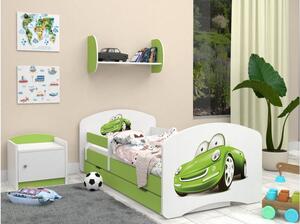 Dětská postel se šuplíkem 160x80cm ZELENÉ AUTO - zelená