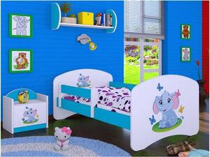 Dětská postel bez šuplíku 180x90cm SLON A MOTÝLCI - modrá
