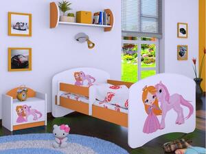 Dětská postel bez šuplíku 160x80cm PRINCEZNA A JEDNOROŽEC - oranžová