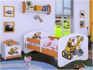 Dětská postel bez šuplíku 180x90cm ŽLUTÝ BAGR - oranžová