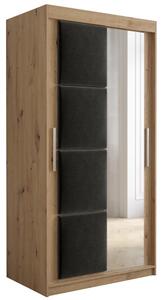 Šatní skříň Tapi 2 | 100 cm | artisan | černý čalouněný panel