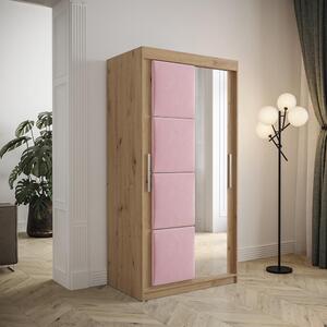 Šatní skříň Tapi 2 | 100 cm | artisan | růžový čalouněný panel