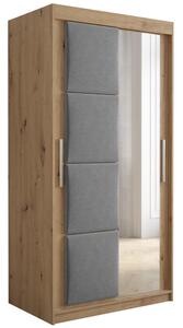 Šatní skříň Tapi 2 | 100 cm | artisan | šedý čalouněný panel