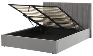 Sametová postel s úložným prostorem 160 x 200 cm šedá VION
