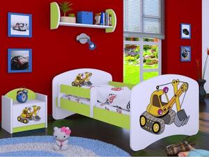 Dětská postel bez šuplíku 180x90cm ŽLUTÝ BAGR - zelená