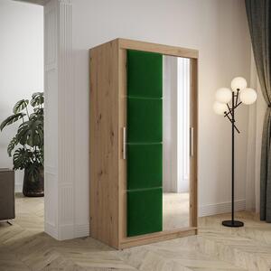 Šatní skříň Tapi 2 | 100 cm | artisan | zelený čalouněný panel