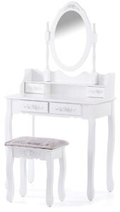Toaletní stolek Glamour s pohyblivým zrcadlem 3 šuplíky a elegantním taburetem Bílý BRONTE