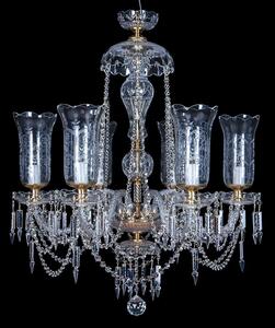 6-ti ramenný křišťálový lustr se skleněnými vázami zdobený ruční rytinou