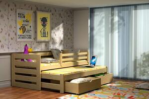 Dětská postel s výsuvnou přistýlkou z MASIVU 200x90cm bez šuplíku - DPV007 - moření dub