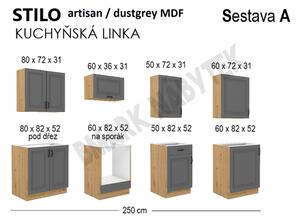 Kuchyňská linka STILO Sestava A, 250 artisan / dustgrey MDF
