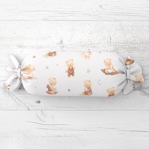 Biante Dětský polštář válec bonbon Sandra SA-732 Medvědí miminka na bílém 15x40 cm