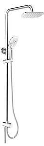 Mereo Sprchový set s tyčí hranatý, bílá hlavová sprcha a třípolohová ruční sprcha Varianta: Sprchový set s tyčí, hadicí, ruční a talíř. hranatou sprc…