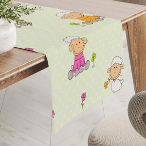 Biante Dětský bavlněný běhoun na stůl Sandra SA-729 Veselé ovečky na světle zeleném puntíkovaném 20x120 cm