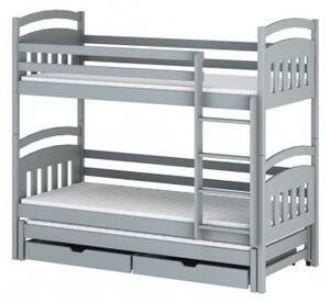 Patrová postel se šuplíky a přistýlkou ABAYOMI - 70x160, šedá
