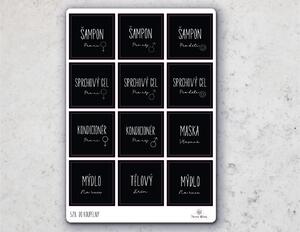 Samolepky na lahvičky do koupelny 65x65 mm 12ks Barva: Černá
