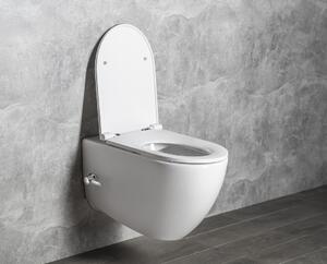 Isvea, INFINITY závěsná WC mísa Rimless, integrovaný ventil a bidetová sprška 36,5x53 cm, bílá, 10NFS1001I