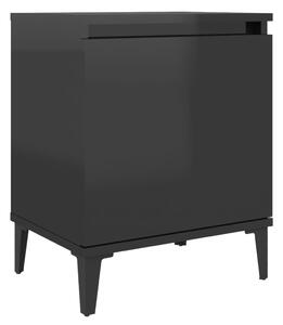Noční stolek s kovovými nohami černý vysoký lesk 40x30x50 cm
