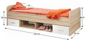 Dětská jednolůžková postel se dvěma zásuvkami TK4010
