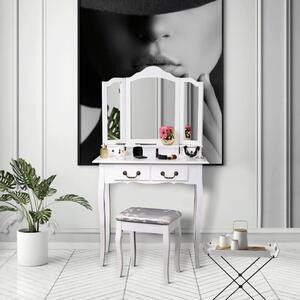 TEMPO Toaletní stolek s taburetem, bílá/stříbrná, REGINA NEW