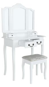 TEMPO Toaletní stolek s taburetem, bílá/stříbrná, REGINA NEW