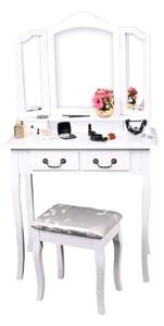 Tempo Kondela Toaletní stolek s taburetem, bílá/stříbrná, REGINA NEW